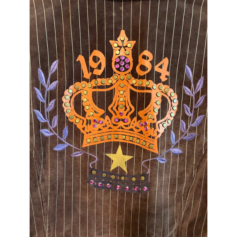 Wilsons Leather Brown Pinstripe Suede Blazer 1984 Crown Studded Jacket Large - Picture 8 of 8